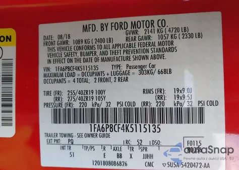 2019 Ford Mustang Gt Premium из США, поврежденный, VIN 1FA6P8CF4K5115135